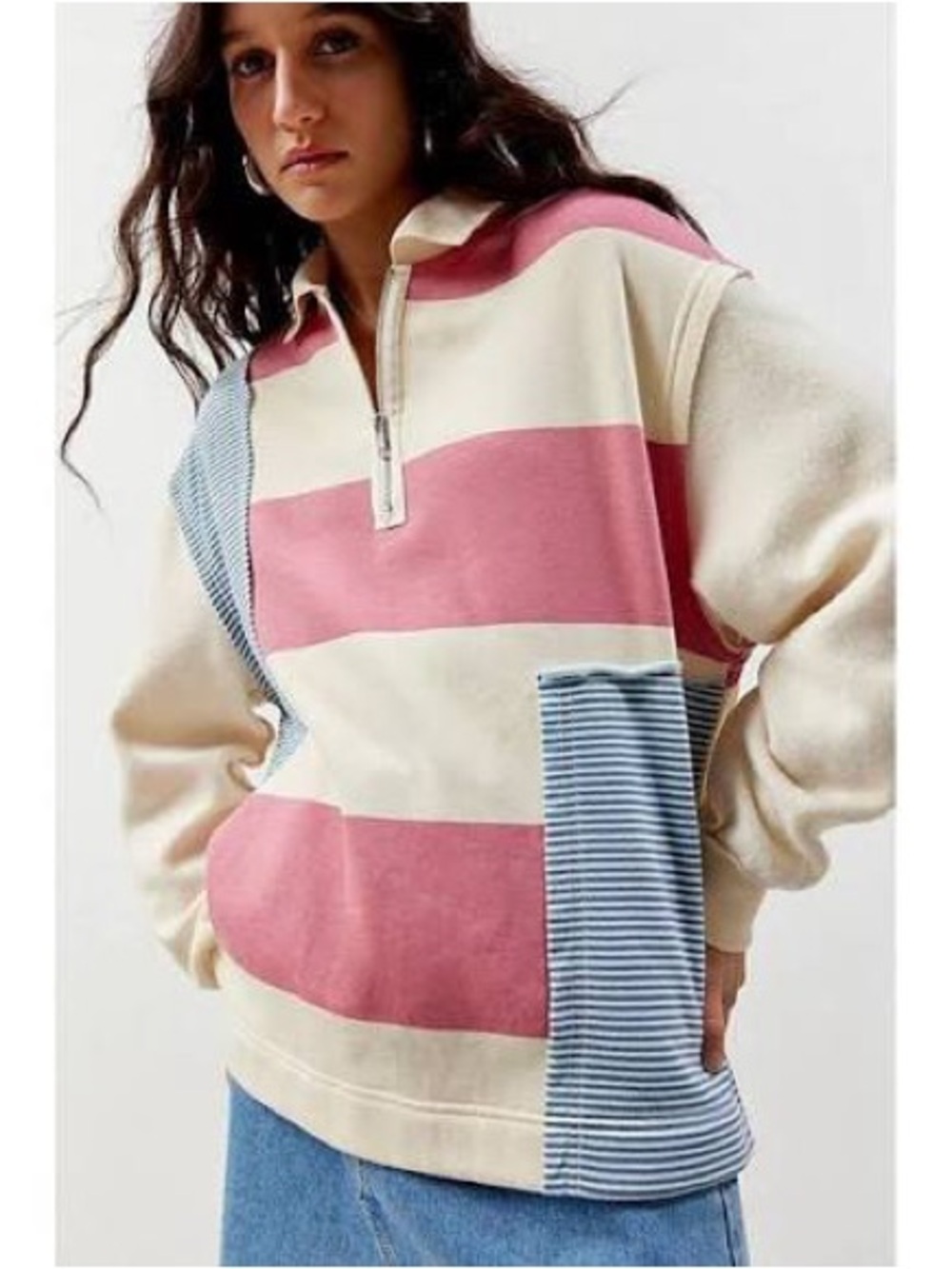 Urban Outfitters BDG Saylor Spliced Quarter-Zip Sweatshirt